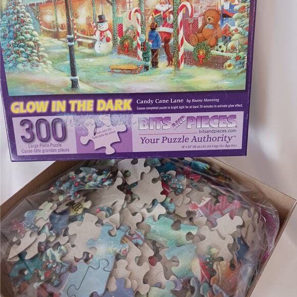 Bits and Pieces "Candy Cane Lane" GLOW-in-the-Dark 300- Piece Puzzle - Picture 2 of 2